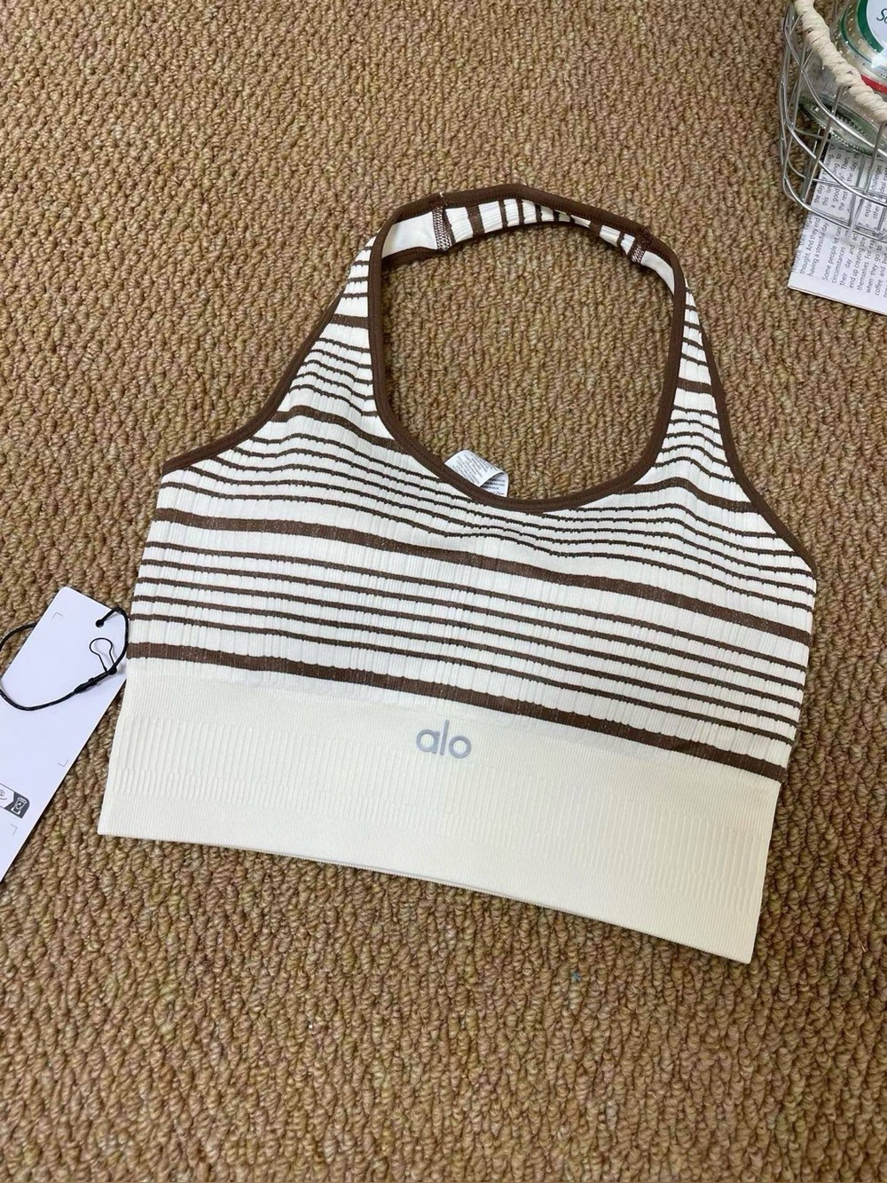 ALO Yoga Cream and Brown Sports Bra